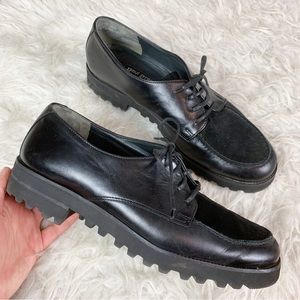 PAUL GREEN Black Leather & Suede Lace Oxfords Lug Sole 9.5